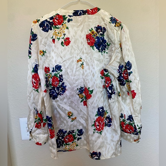 Tory Burch White Floral Blouse with Red and Blue Accents - Picture 7 of 7